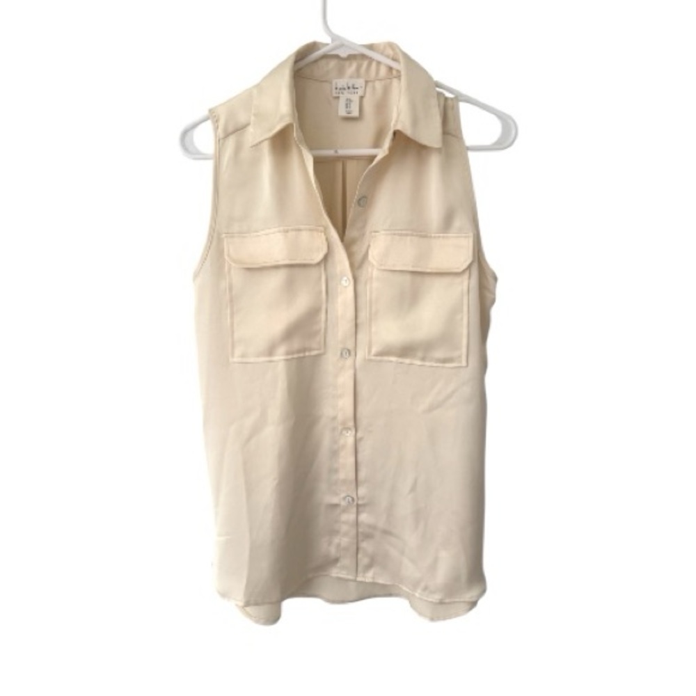 Nicole Miller Sleeveless Utility Button-Front Top in Cream size Small